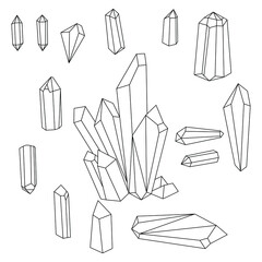 Crystal outline vector illustration minimalist icon set. Linear sign of treasure gem. Mineral, diamond, quartz simple icons isolated on white background.