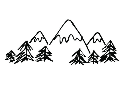 Mountains and forest. Vector illustration. hand drawn