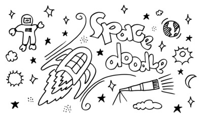 Space doodle vector elements.hand draw set of space icon on white background.