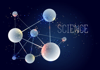 Vector molecules scientific chemistry and physics theme vector abstract background, micro and nano science and technology theme, atoms and microscopic particles.