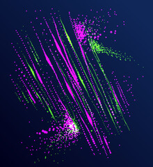 Dots particles flowing array vector abstract background, biology science theme design, dynamic elements in motion.