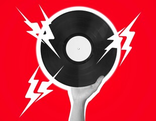 Timelsess music. Composition with retro vinyl record on bright background.