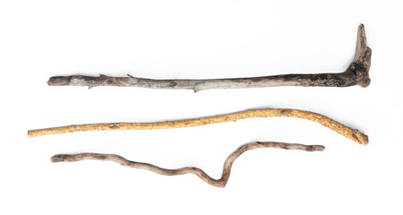 ancient sticks for walking isolated on white background