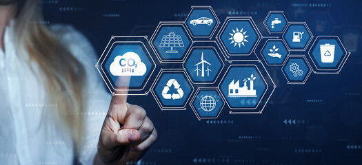 Reduce CO2 emission concept. Renewable energy-based green businesses can limit climate change and global warming. Sustainable development on renewable energy.