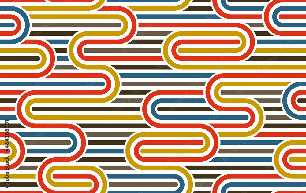 Poster seamless pattern with twisted lines, vector linear tiling background, stripy weaving, optical maze, 