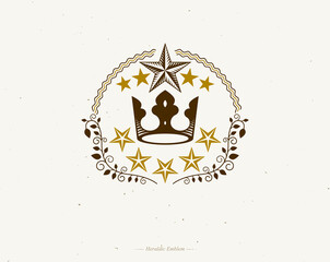 Ancient Crown emblem. Heraldic vector design element. Retro style label, heraldry logo. Antique logotype isolated on white background.