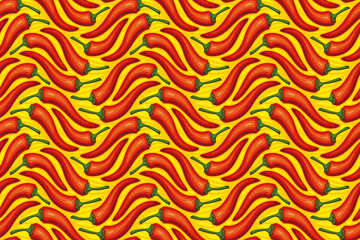 Burning Hot Red Chili Peppers on Fiery Background - Seamless Vector Square Pattern - Easy to Color Edit