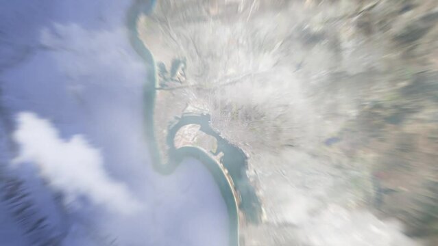 Zoom in from space and focus on San Diego, California, USA. 3D Animation. Background for travel intro. Elements of this image furnished by NASA