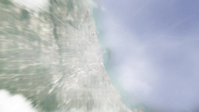 Zoom in from space and focus on Chicago, Illinois, USA. 3D Animation. Background for travel intro. Elements of this image furnished by NASA