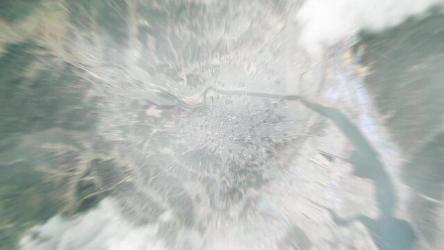 Zoom in from space and focus on Ulsan, South Korea. 3D Animation. Background for travel intro. Elements of this image furnished by NASA