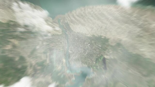 Zoom in from space and focus on Mingechevir, Azerbaijan. 3D Animation. Background for travel intro. Elements of this image furnished by NASA	