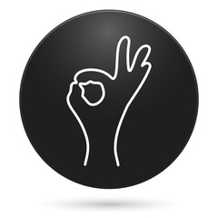 Hand ok icon, black circle button, vector illustration.