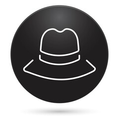 Hat icon, black circle button, vector illustration.