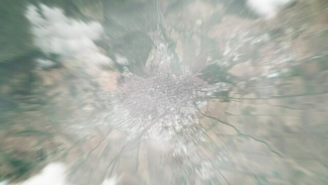 Zoom in from space and focus on Stara Zagora, Bulgaria. 3D Animation. Background for travel intro. Elements of this image furnished by NASA