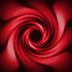 Abstract background of swirl red flowers for aromatic representation, swirl red fabric isolated on black.