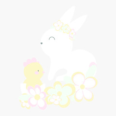 Cute funny rabbit and chick in the egg vector illustration. Easter kids print in scandinavian style