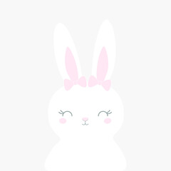 Cute funny rabbit with a bow vector illustration. Easter kids print in scandinavian style