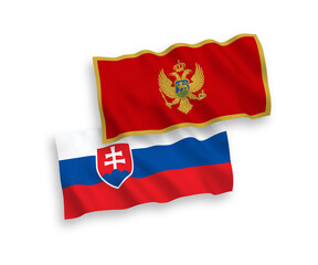 National vector fabric wave flags of Slovakia and Montenegro isolated on white background. 1 to 2 proportion.