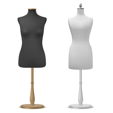 Mannequins realistic composition with isolated image of female breast on stand vector illustration