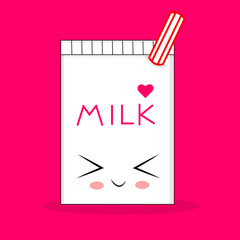 Kawaii character, Packet of delicious milk. Japanese Style Package Design, Anime Kawaii Smile Design, Emotion Anime T-shirt Print, Print Card, Package Print, Kids Room, Fashion Hand Drawn,