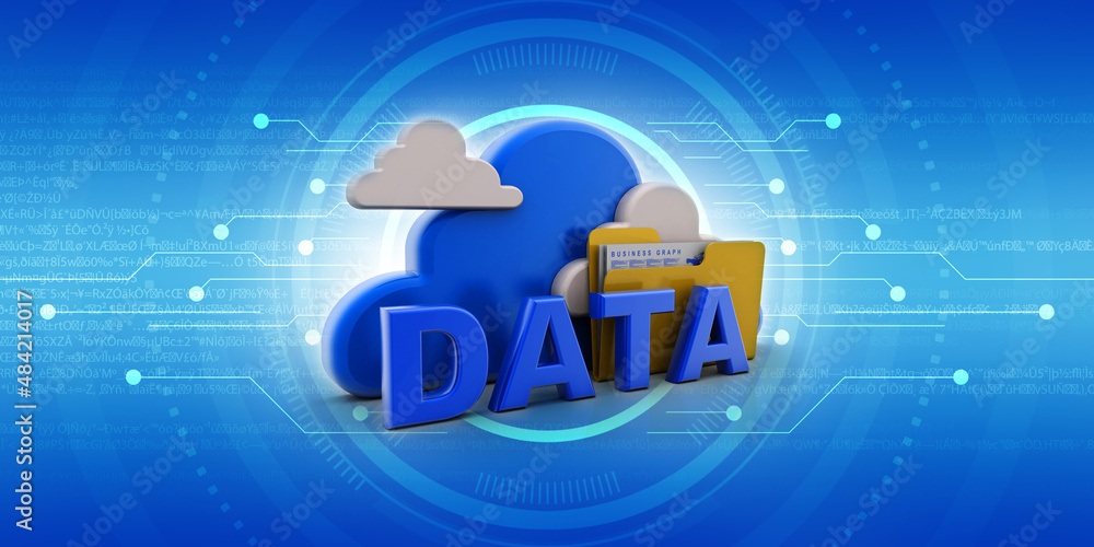 Poster 3d rendering cloud online storage icons with data