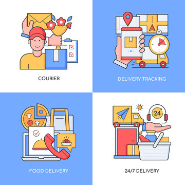 Delivery service - set of line design style colorful illustrations