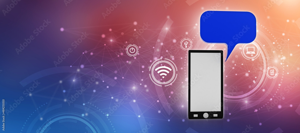 Poster 3d rendering mobile phone with speech bubble