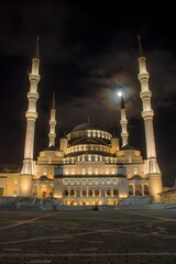 The Kocatepe Mosque at night in Ankara, the capital of Turkey