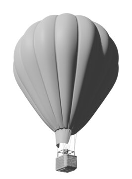 3d render illustration, white hot air balloon mockup, isolated white background