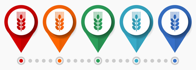 Wheat, grain concept vector icon set, flat design pointers, infographic template