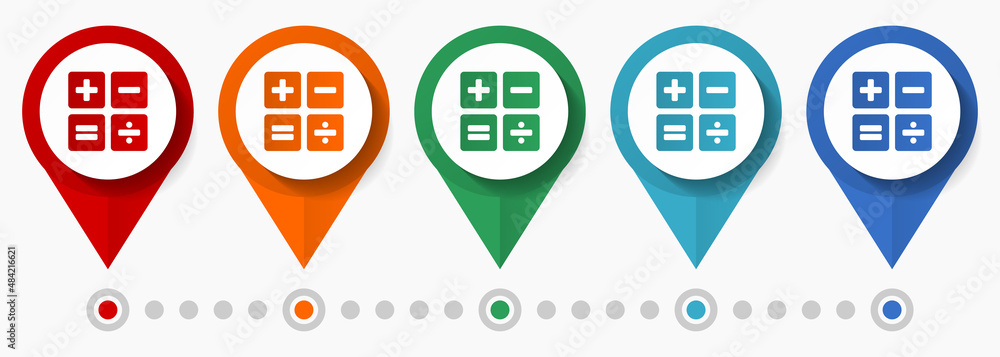 Poster calculator, calculate concept vector icon set, flat design pointers, infographic template