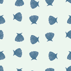 Seamless pattern seashells. Cute conch in doodle style