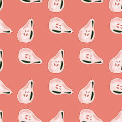 Pears of seamless pattern. Hand drawn background fruit.