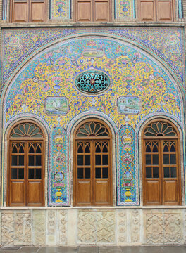 The Golestan palace decoration detailes, colourful painted tiles