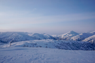 Fototapeta na wymiar Winter landscape on the Vilyuchinsky pass