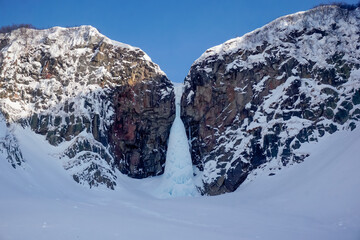 Frozen Vilyuchinsky waterfall in winter