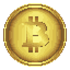 Obraz premium bitcoin drawn in pixel art style. 8 bit old school graphic style. cryptocurrency concept and modern nft art