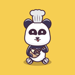 Cute panda cartoon vector icon illustration logo mascot hand drawn concept trandy cartoon