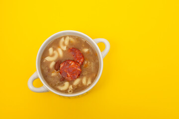 typical portuguese soup with smoked sausages and meat