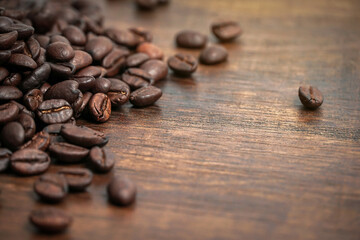 Coffee on grunge wooden background.Selective focus.               