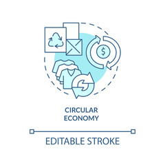 Circular economy turquoise concept icon. Tackle global warming. Economy models abstract idea thin line illustration. Isolated outline drawing. Editable stroke. Arial, Myriad Pro-Bold fonts used