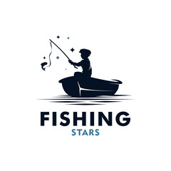 Kid fishing logo design vector