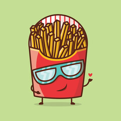 Cute french fries cartoon vector icon illustration logo mascot hand drawn concept trandy cartoon
