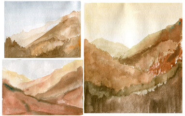 Watercolor backgrounds, Desert landscape. Vintage illustration