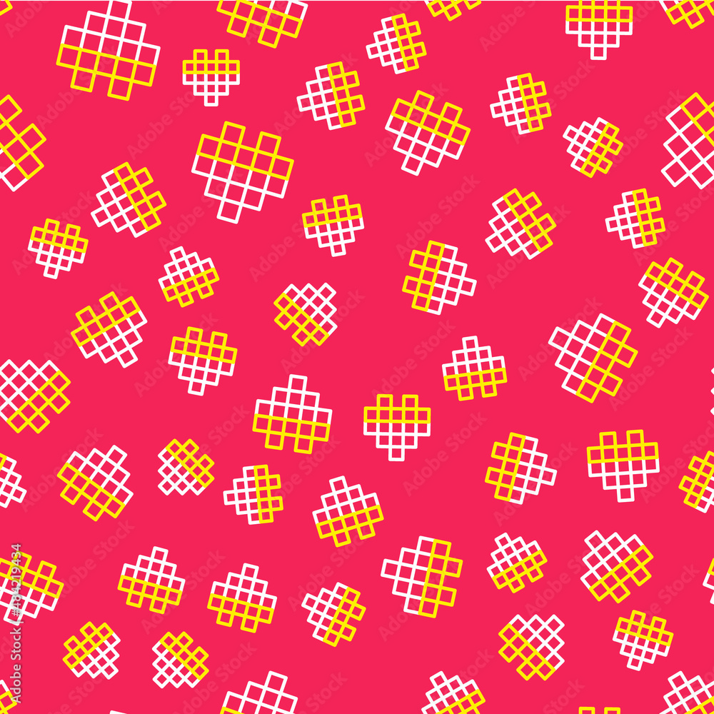 Poster line pixel hearts for game icon isolated seamless pattern on red background. vector