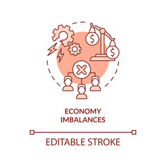 Economy imbalances red concept icon. Financial crisis. Market economy cons abstract idea thin line illustration. Isolated outline drawing. Editable stroke. Arial, Myriad Pro-Bold fonts used