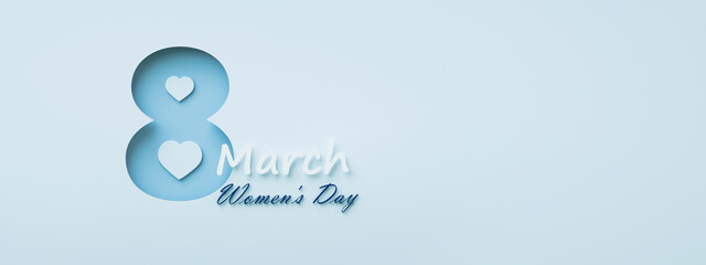 8 March greeting postcard for International Women's Day, 3d render, panoramic layout