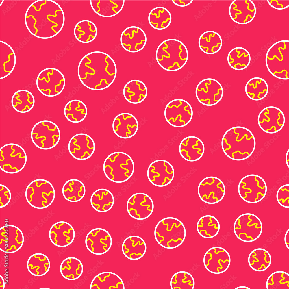 Poster line worldwide icon isolated seamless pattern on red background. pin on globe. vector