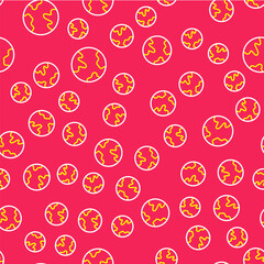 Line Worldwide icon isolated seamless pattern on red background. Pin on globe. Vector