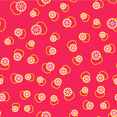 Line Kiwi fruit icon isolated seamless pattern on red background. Vector